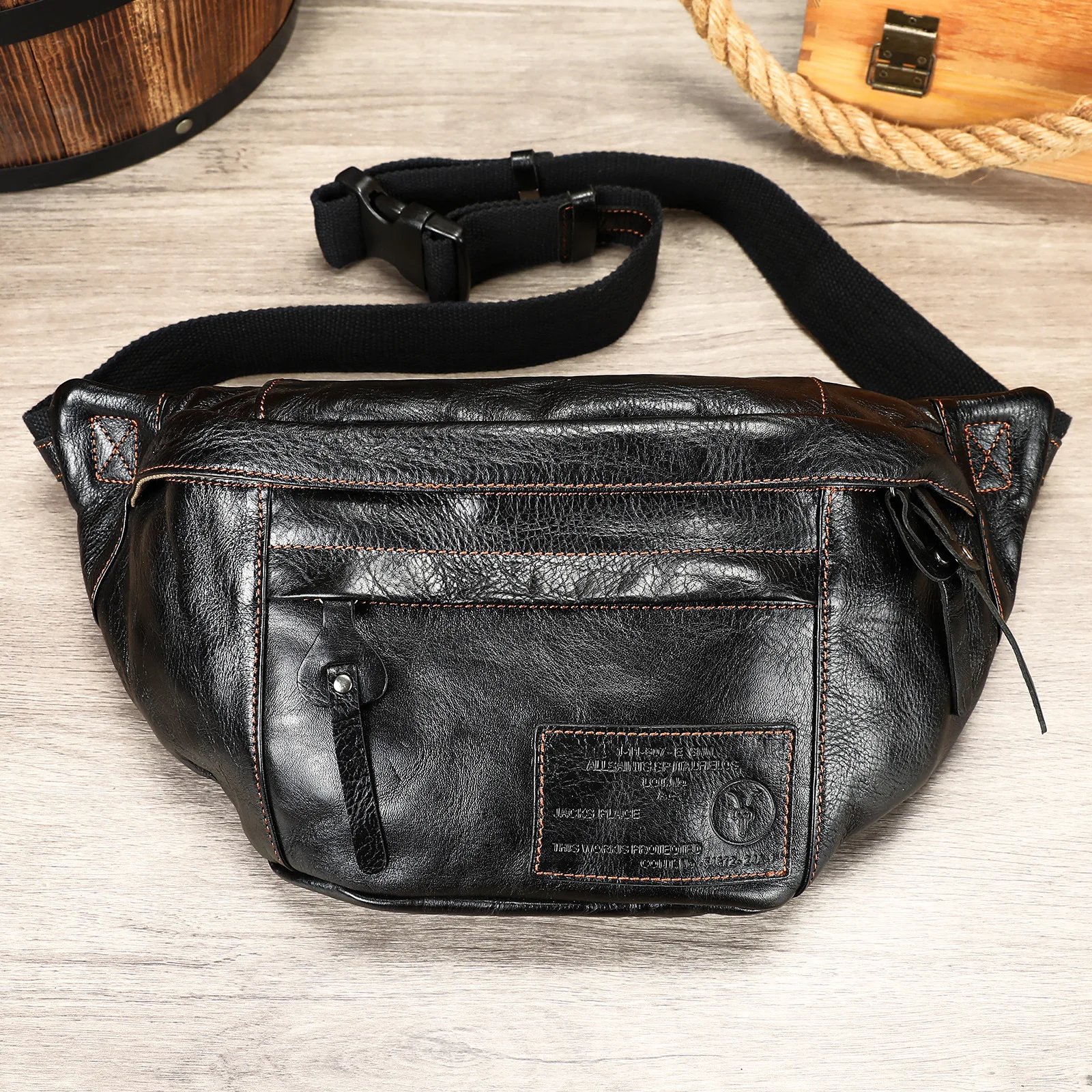 

First Layer Cowhide Chest Bag Men's Real-Leather Leisure Pack Shoulder Bag Solid Color Retro Crossbody Bags Waist Pack