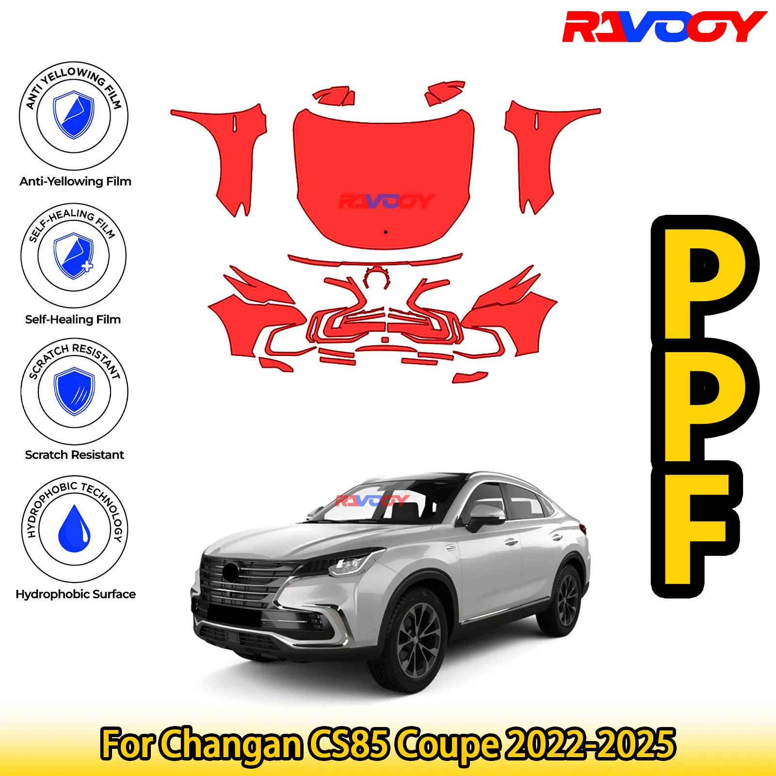 

For Changan CS85 Coupe 2022-2025 Glossy Matte Black Precut front PPF Kit Paint Protection Film