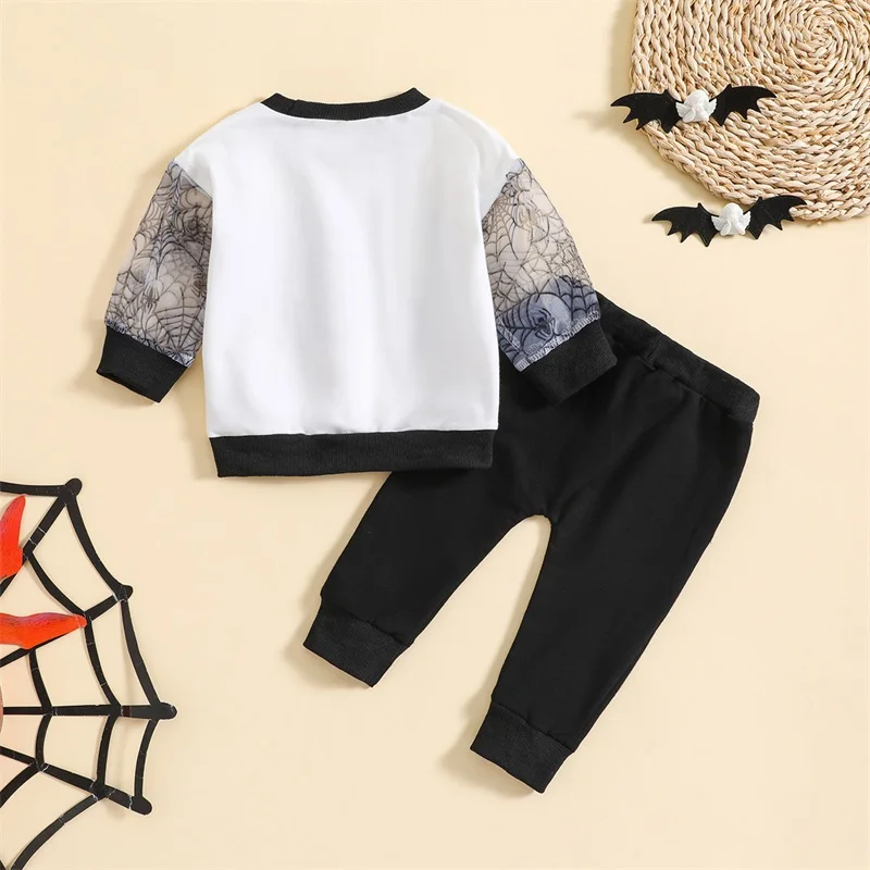 Toddler Girls Pumpkin Print Long Sleeve T-Shirt and Ruffle Pants Set 2 Piece Halloween Outfit for Fall Celebrations