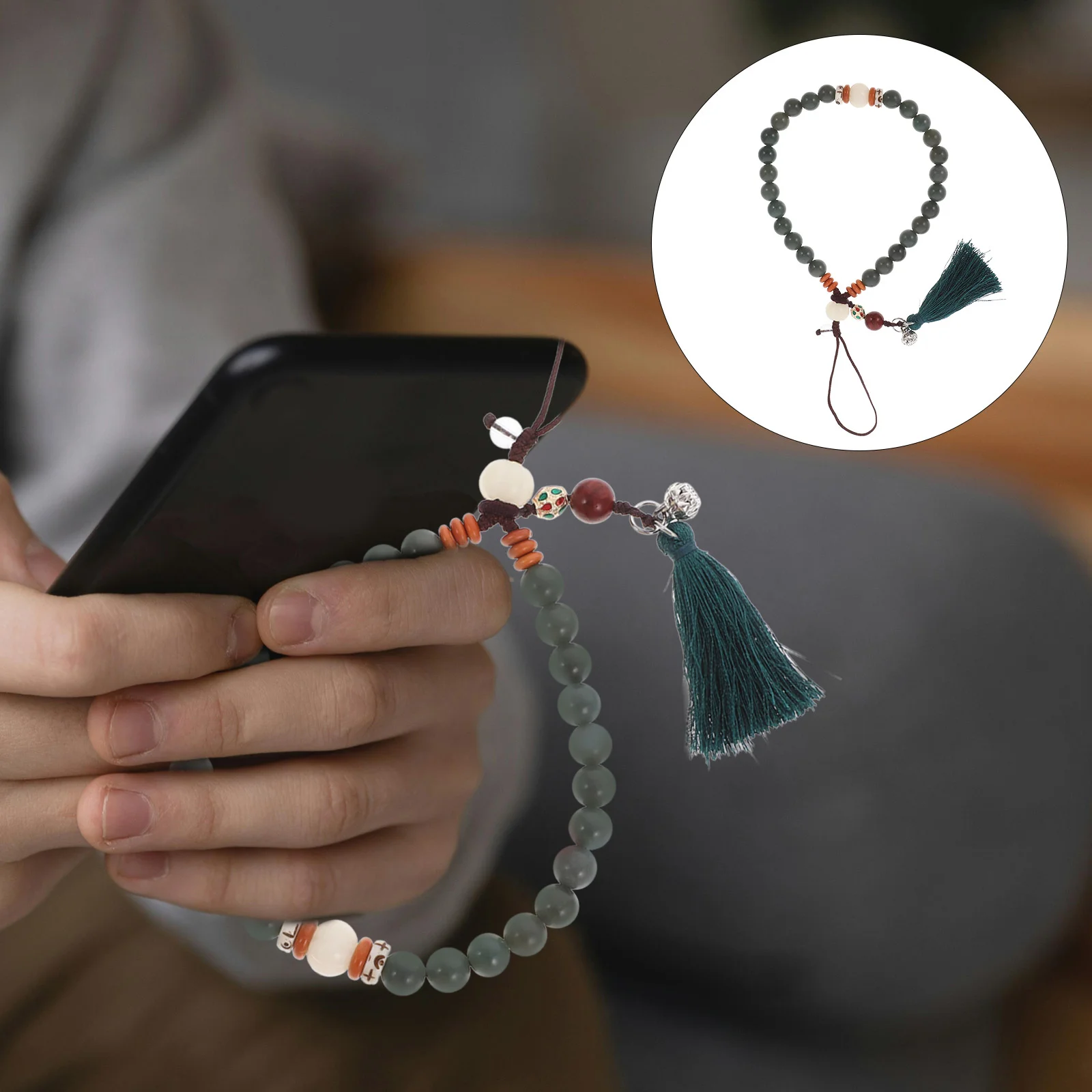 

Phone Charm Beaded Strap Wrist Key Holder Rope Cell Neck Bands Shade Ethnic Chain Mobile