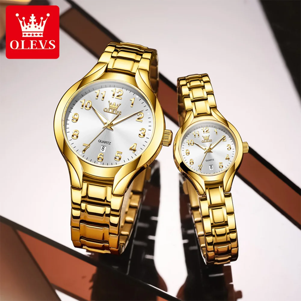 

OLEVS 3650 Couple Watches For Men Women Number Scale Bright Waterproof Original Quartz Wristwatch Calendar Business Wat