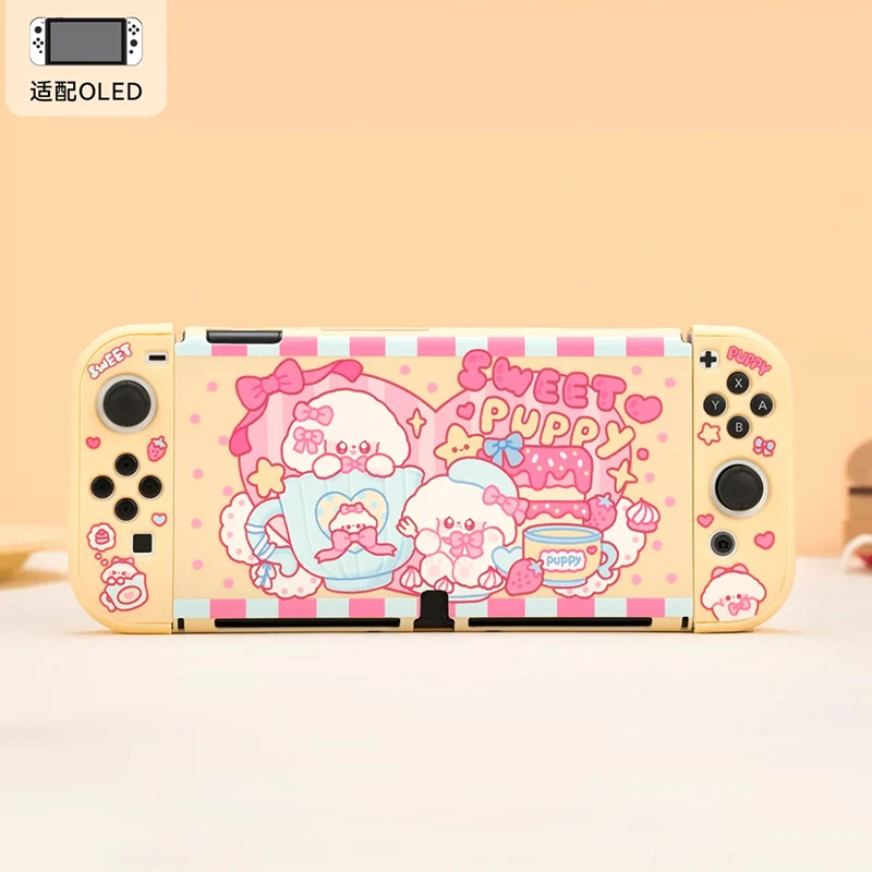 Cute Cat Cartoon Switch OLED Protective Shell Hard PC Cover JoyCon Controller Game Housing for Nintendo Switch OLED Accessories