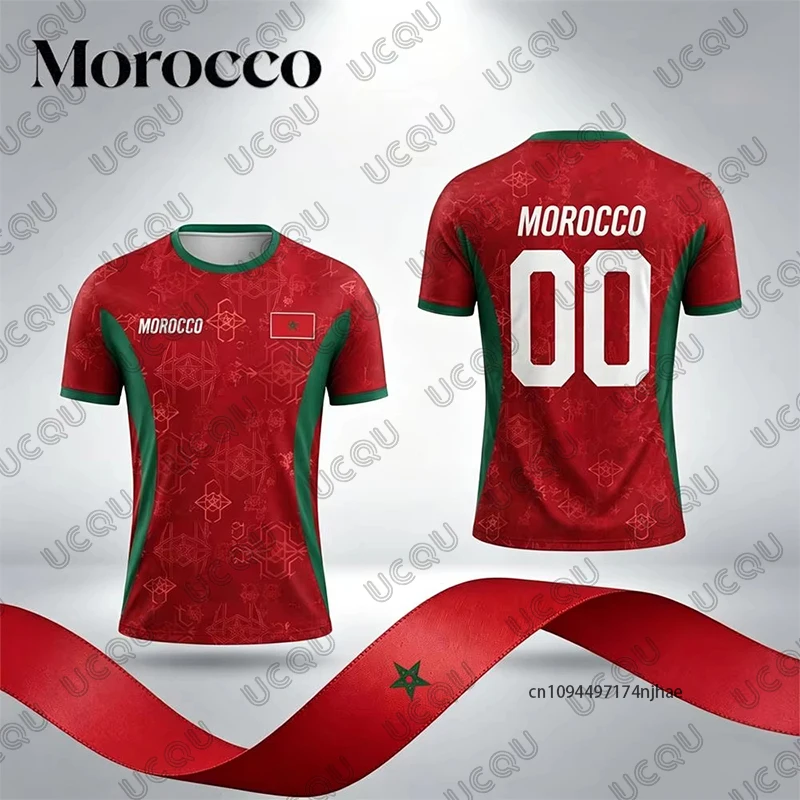 Summer New Morocco Flag Graphic Football Men's T-shirt National Emblem Print Sports Quick Dry O-neck Tees Casual Kids/Adult Tops