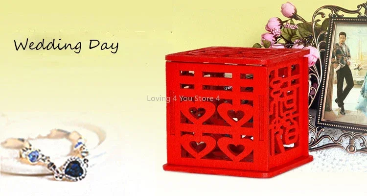 2 uds/12 Uds./50 Uds. Caja de dulces de boda de madera roja china, con borla de cuentas azules