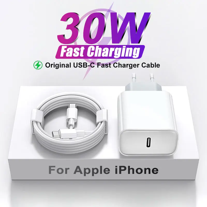 30W PD USB-C Quick Charging Power For Apple iPhone 15 Pro Max 14 13 12 mini 11 Fast Charger XS XR 8 Plus Cable Phone Accessories