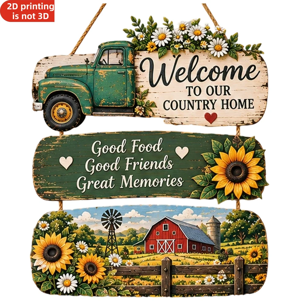 Country Farm Welcome Wall Sign, Wooden Door Hanging Ornament for Entrance Halls, Living Rooms, Farmhouses, Garden Gates