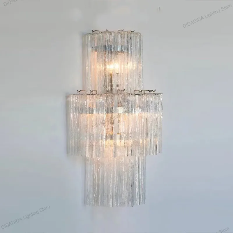 

2025 NEW Star Glass Tube Murano Wall Light Frosted Multicolor Glass Stainless Steel Brass Silvery Dimmable Wall Lustre