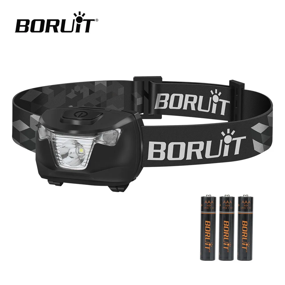 BORUiT كشافات LED صغيرة مقاومة للماء محمولة للرأس AAA مصباح أمامي يعمل بالبطارية مع حزام قابل للتعديل للتخييم والصيد