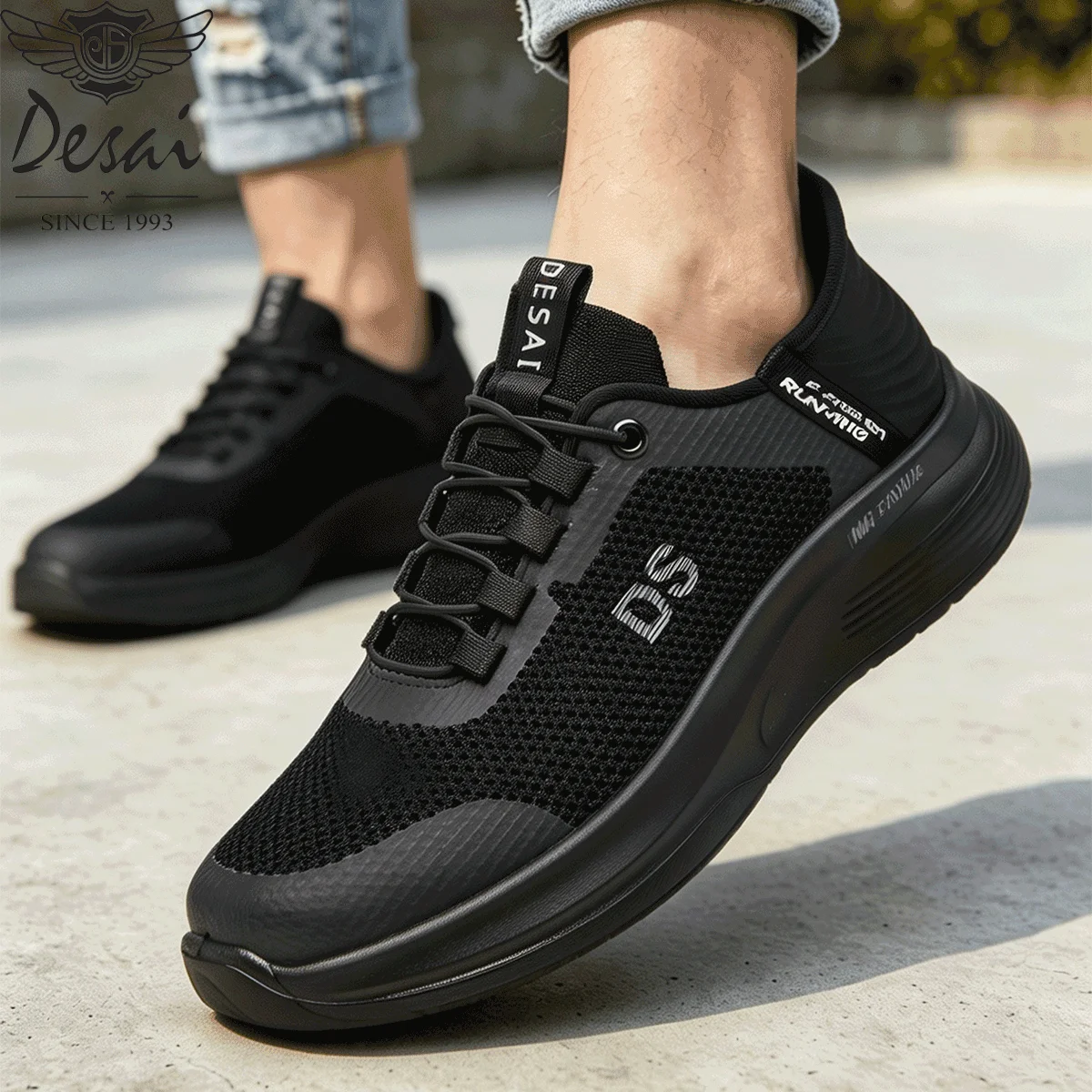 Desai Men's 2026 Autumn Flexible Quick‑on Casual Sports Shoes Breathable Mesh Thick Sole Sneakers School Supplies Daily Travel