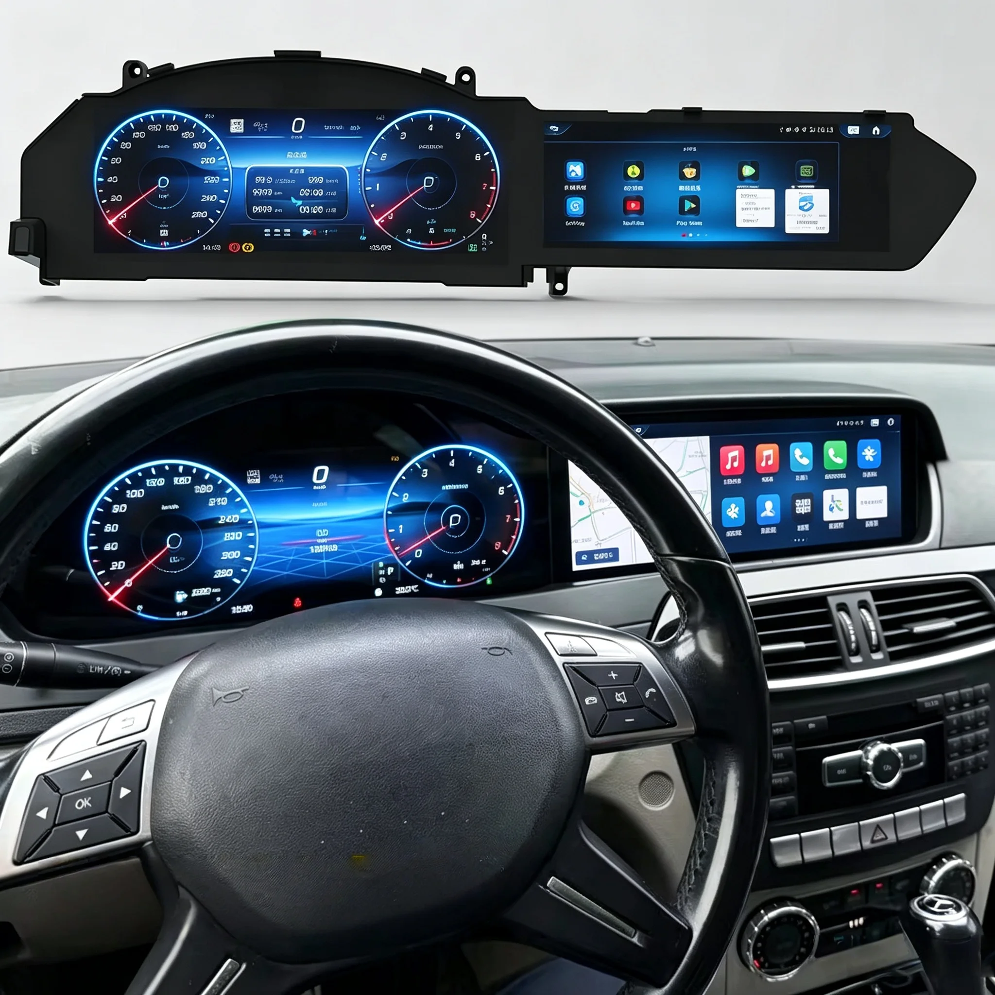 Dual-Screen-Carplay-Autoradio für Benz C-Klasse W204 2011-2013 Multimedia-Player GPS-Navigation Android Auto Stereo-Headunit 4G