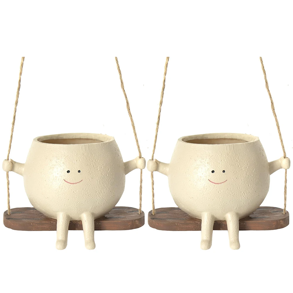 

2Pcs Swing Face Planter Pot Multifunctional Swing Face Hanging Planter Smiling Cute Flower Pot for String of Pearls Succulents