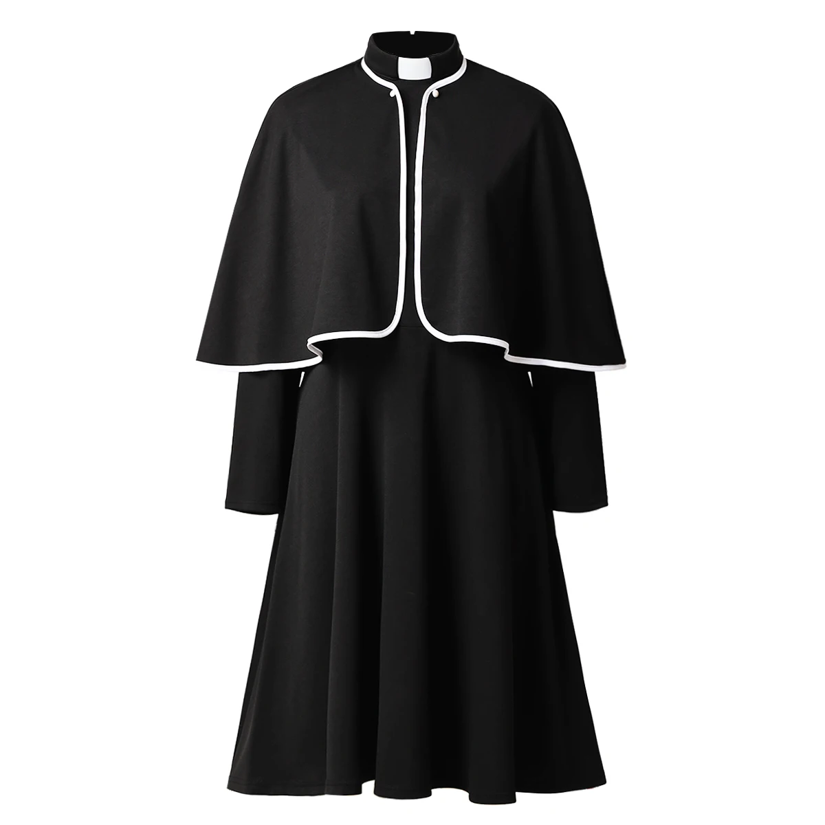 Women Caped Dress Black Priest Tab Collar Long Sleeve Church Choir Clergy Dresses