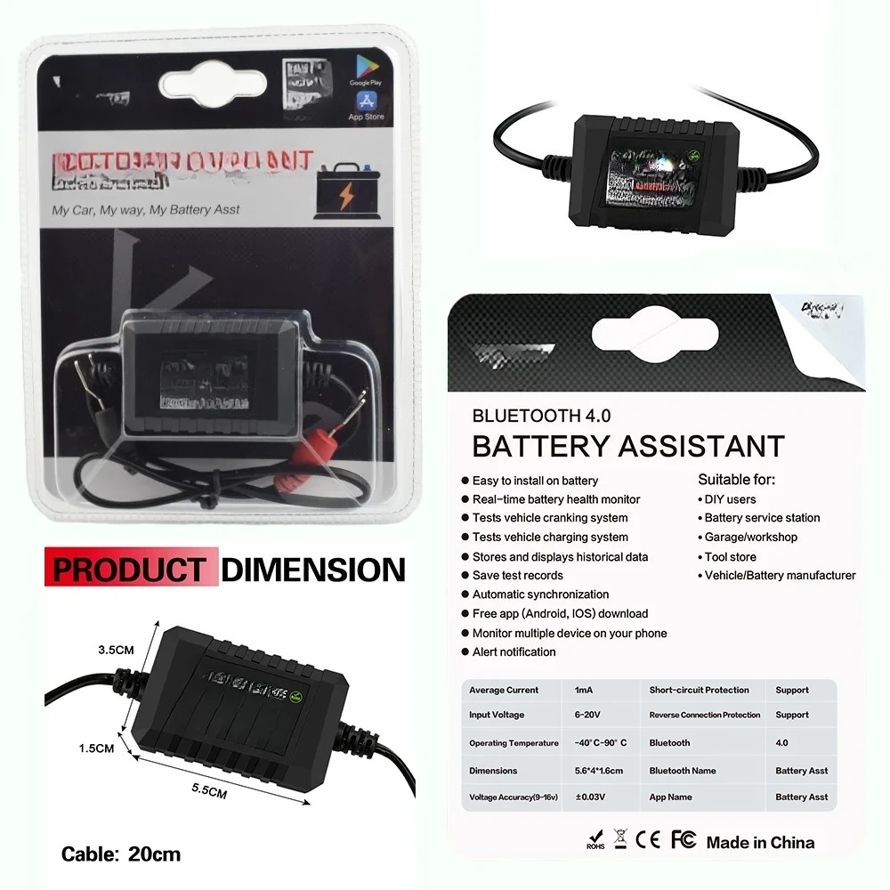 BA100 Car Battery Tester 12V Monitor Bluetooth 4.0 Battery Assistant Auto Analyzer Tester for Android/IOS