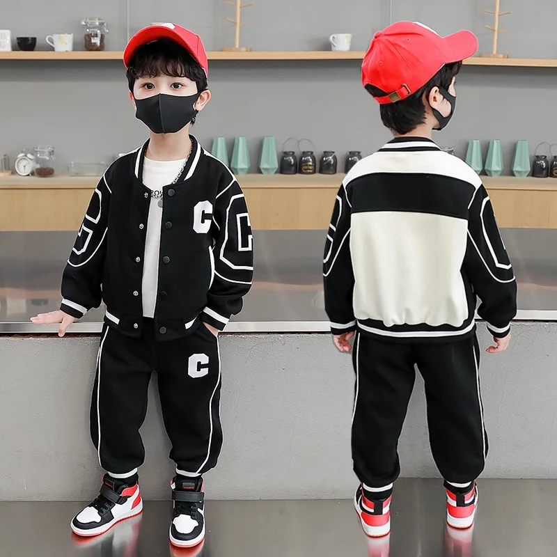 Baby Sports Outfit Boys Letter Baseball Jacket +Pant 2 Pieces Kids School Clothing Children Loungewear Suits Autumn Tracksuit