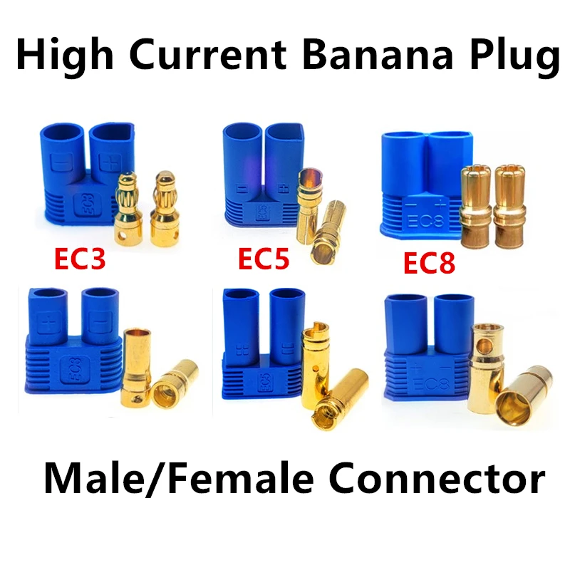 

EC2 EC5 EC3 EC8 Banana Plug Battery Motor Male Female High Current Plug Connector For RC Model Airplane Helicopter Vehicle Car