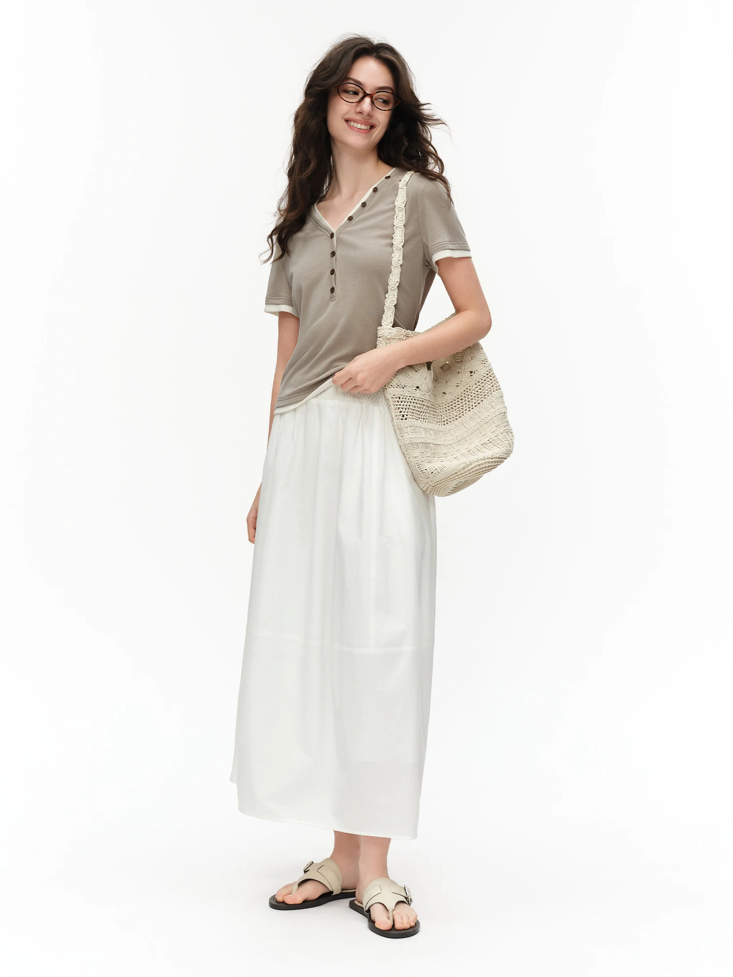DUSHU 2026 Sommer Damen Mock-Two-Piece Farbblock V-Ausschnitt Figurbetontes Oberteil - Raffinierter Femininer Stil für das Büro – Detail 9