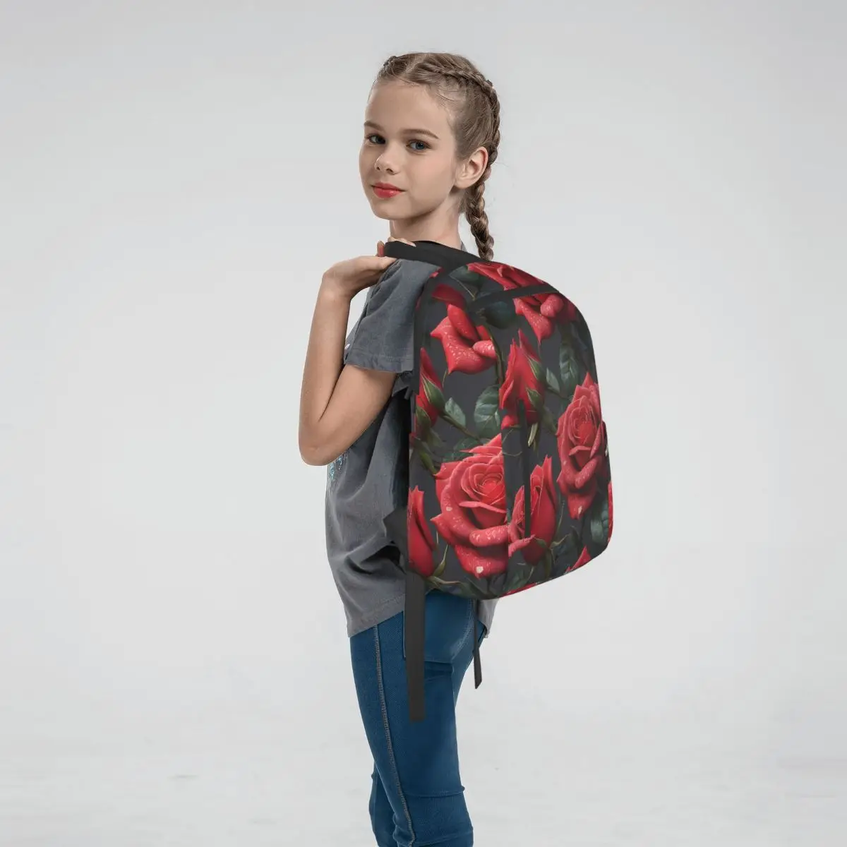 Realistic Red Rose In Dark Pattern Backpack Large Capacity Boys Girls BookBag School Bag Shoulder Bags for Men Women