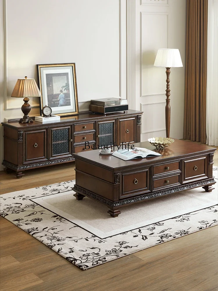 13 خزانة تلفزيون من الخشب الصلب الأمريكي وطاولة قهوة وأثاث عتيق من الخشب الصلب النقي #4