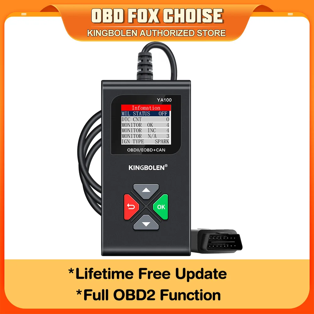 Kingbolen YA100 OBD2 Scanner Multilingual Car Diagnostic Tool check Engine Code Reaer Lifetime Free Update PK ELM327 LAUNCH 3001