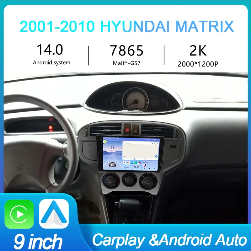 

MeiHua Car Radio For Hyundai Matrix 2001-2010 2K QLED Android 14 Multimedia Video Player AI Voice CarPlay GPS Head Unit Stereo
