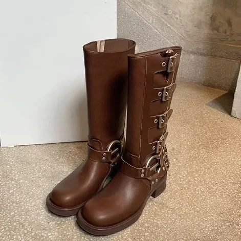 

Spring and Autumn Vintage Boots, Summer Western Cowboy Boots, Knight Boots Mid-calf Boots Women's New Leather Cowboy Boots