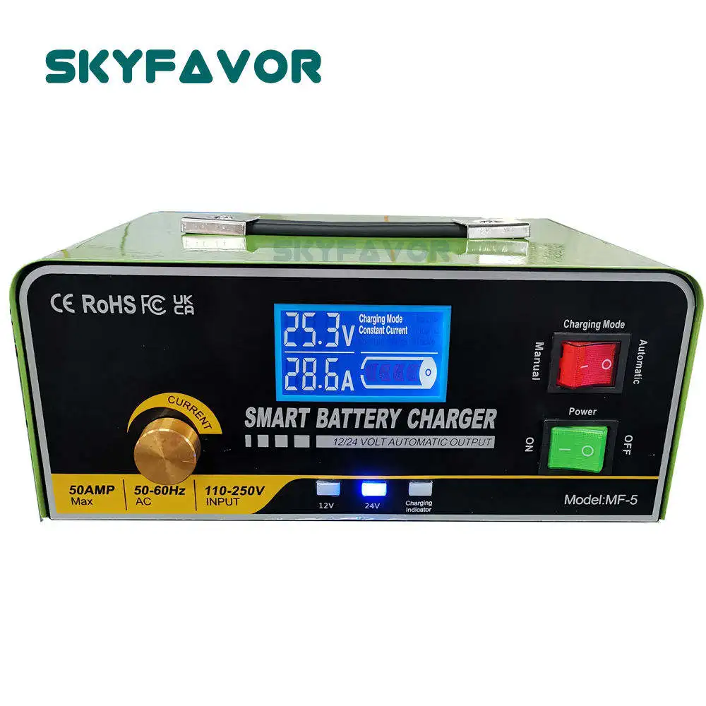 Professional Newest High Power Battery Charger Universal 12V 50A 24V 30A Automatic Pulse Smart Charger for Lead Acid Batteries