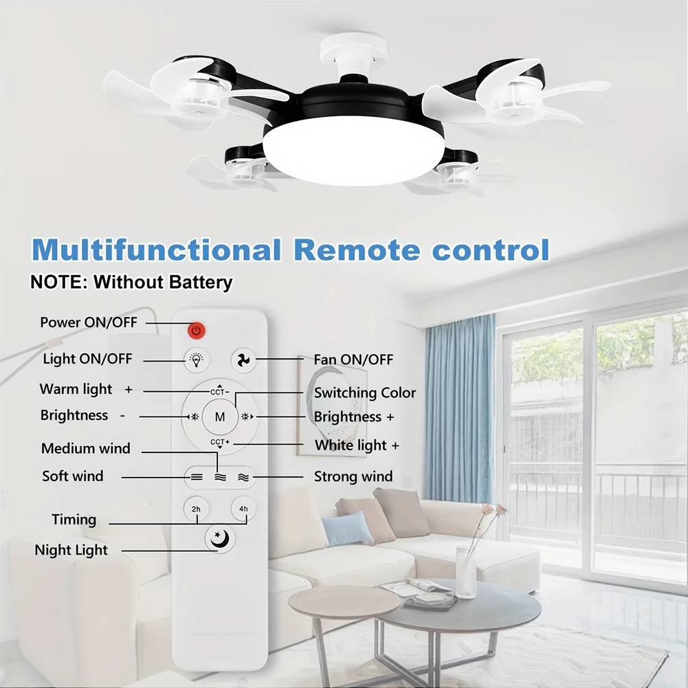 

Universal Dimming Drone Fan with LED Lantern Remote Control Silent Ceiling Drone Fan 3 Gears for Dining Room Bedroom Living Room