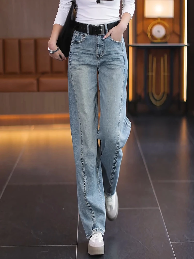 

High Waist Slim Straight Knife Denim Jeans Women's Casual Wide Leg Pants Spring Autumn New Style Korean Fashion