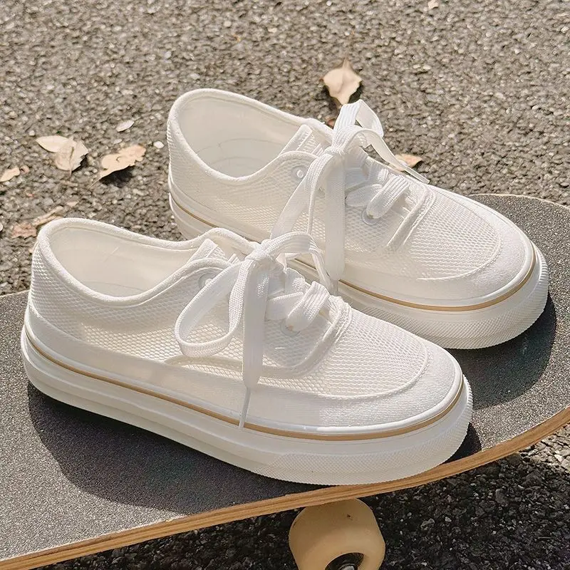

Women's Canvas Shoes 2025 Summer New Breathable Korean Style Fashion Versatile Casual Mesh White Sneakers Flats