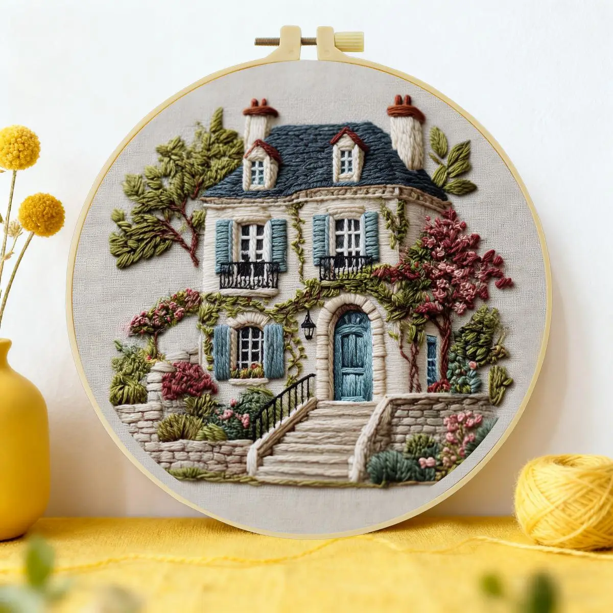1 Stück 20X20CM/15X15CM 7,87/6,3 Zoll Großes Haus Stickerei Starter-Kit DIY-Kit DIY-Stickerei-Set Handarbeiten Malerei – Detail 2
