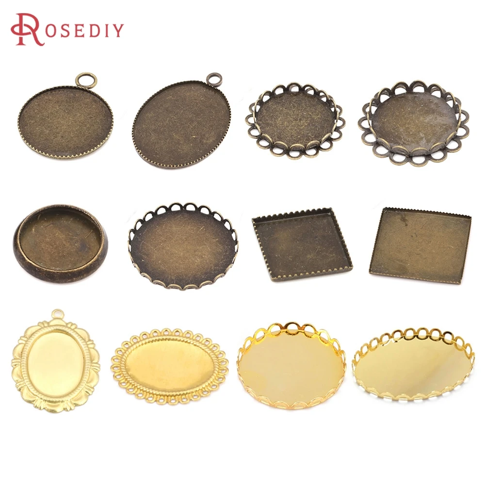 Wewnątrz 25x18MM 40x30MM 18K złoty kolor mosiądz owalne koronkowe tace ramki podstawa Cabochon koraliki ustawienia akcesoria do wyrobu biżuterii