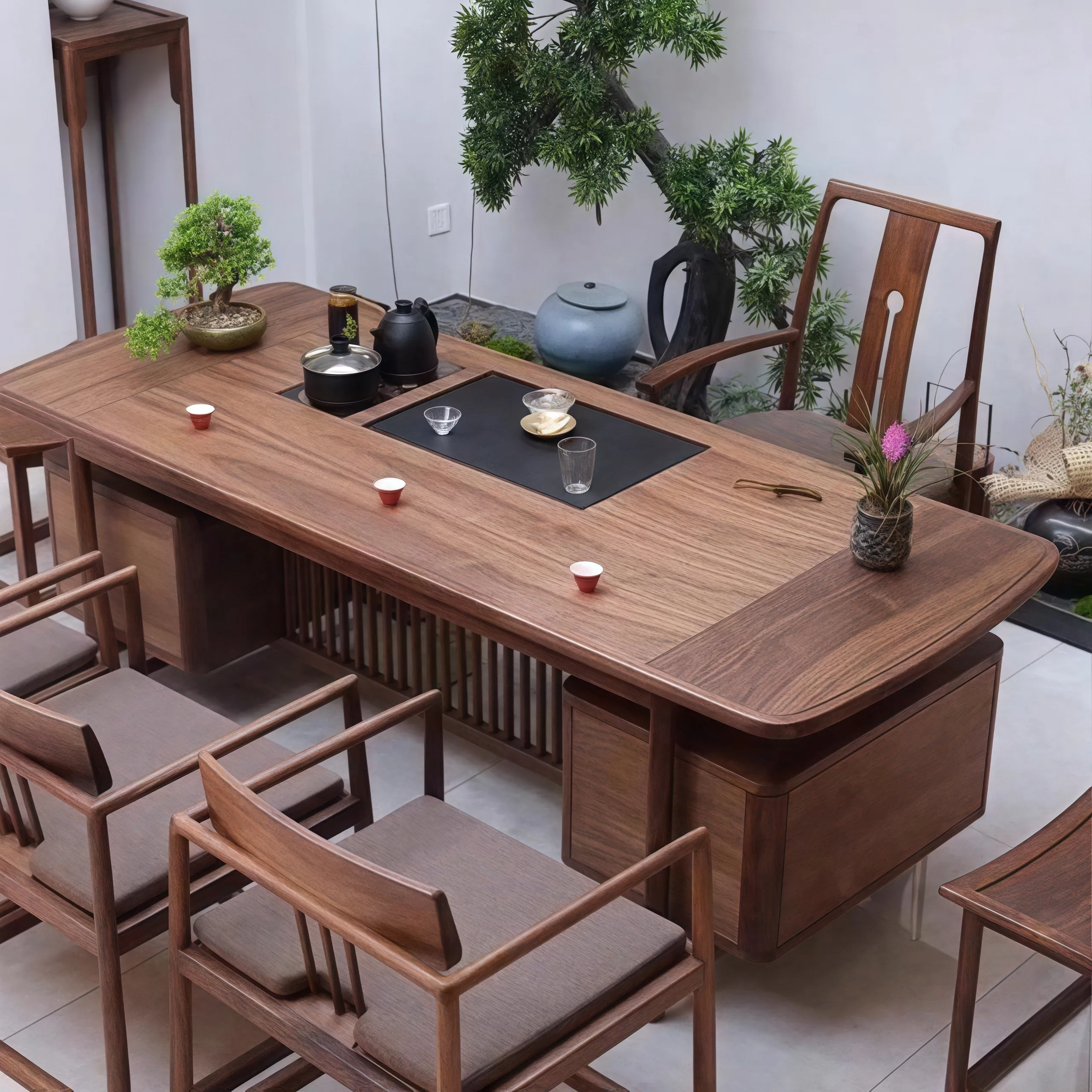 New Chinese 2026 new walnut solid wood tea table table zen tea table office room furniture customization