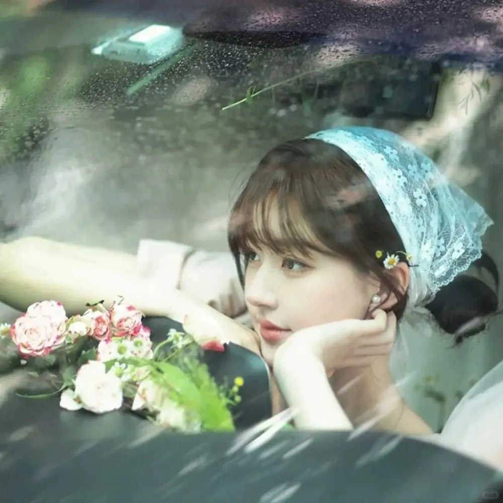 الكورية الثلاثي الدانتيل وشاح الشعر صور الحلو الحجاب إكسسوارات الشعر النمط الرعوي الفرنسي عقال عمامة النساء الفتيات #3