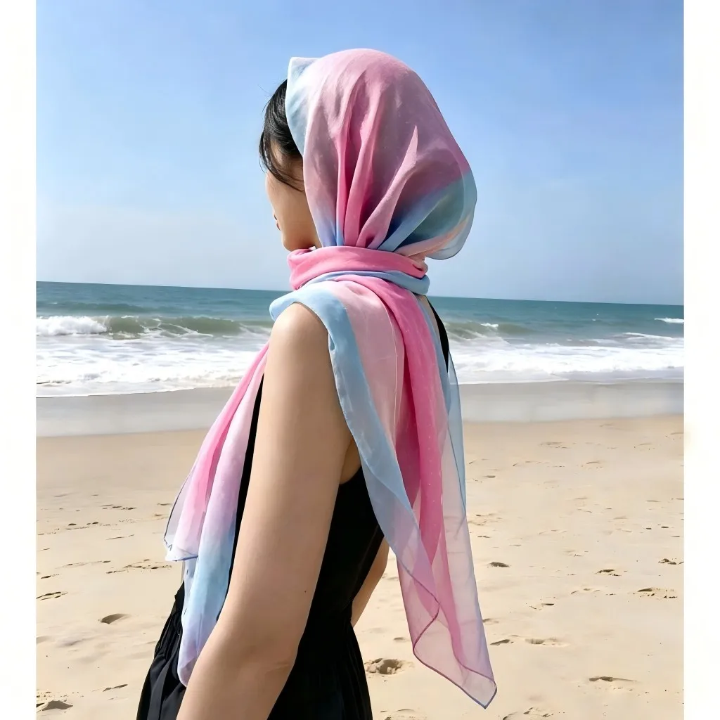 Mode Vier Jahreszeiten Frauen Einfarbig Dünne Weiche Strand Dünne Seidige Georgette Schal Schals Lange Wraps Strand Sonnencreme Hijab – Detail 5