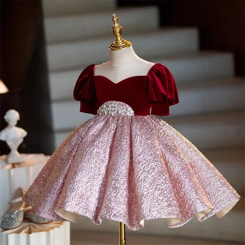 New Children High End Host Piano Performance Princess Ball Gown Girls Cute Birthday Party Wedding Dress g353