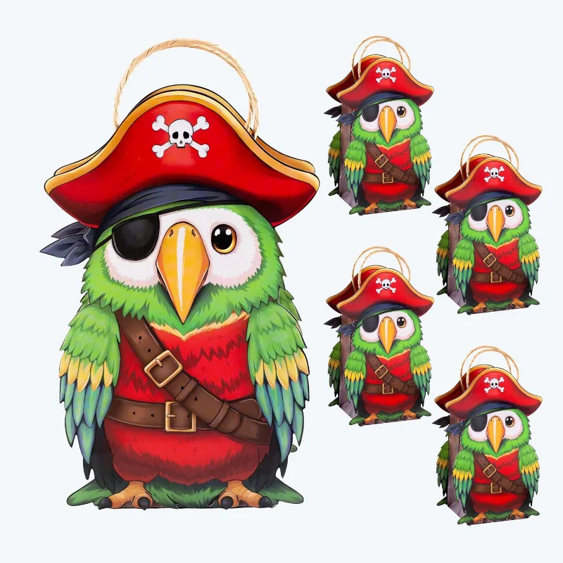 4/8 шт. красные, зеленые бумажные подарочные пакеты с пиратским попугаем и ручками для Хэллоуина, пиратской тематической вечеринки, сумки для конфет на день рождения для мальчиков