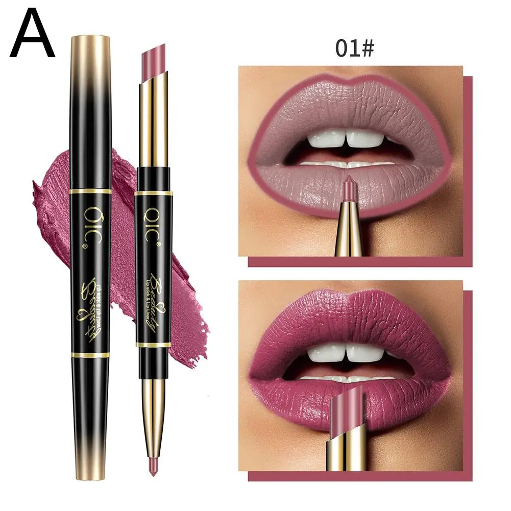 Lápiz labial 2 en 1, delineador de labios mate, maquillaje impermeable de larga duración para labios y ojos, cosméticos, maquillaje de belleza E5H6