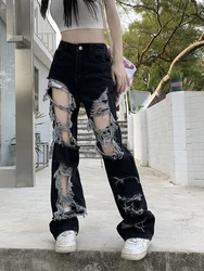 Zoki-pantalones vaqueros con agujeros para mujer, ropa de calle Y2K, Harajuku, de cintura alta, estilo Retro americano
