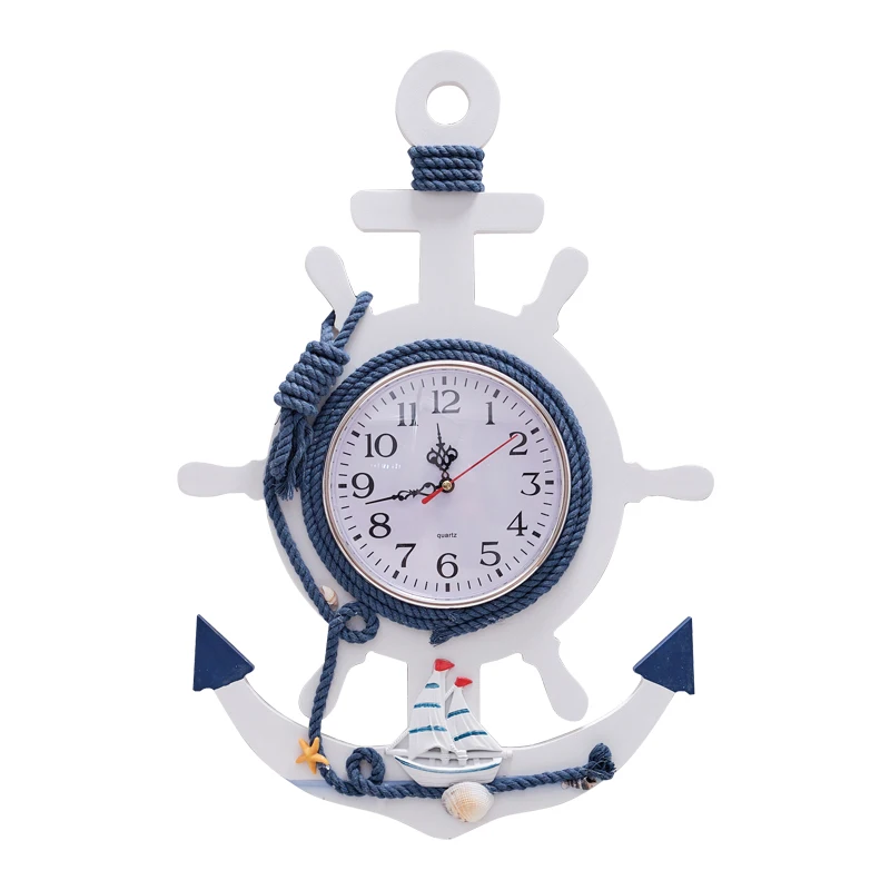 Mediterranean style retro, old anchor wall clock, wall decoration pendant, wooden rudder creative, silent clock