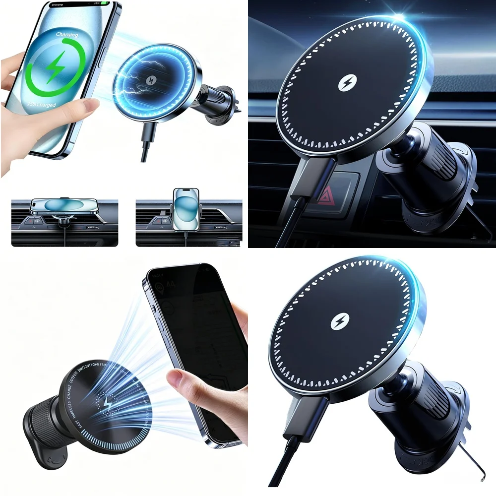 Mobile Phone Holder Trending product 2026 Magnetic Wireless Car Charger Adapter Air Vent Car Phone Holder Consumer Electronics