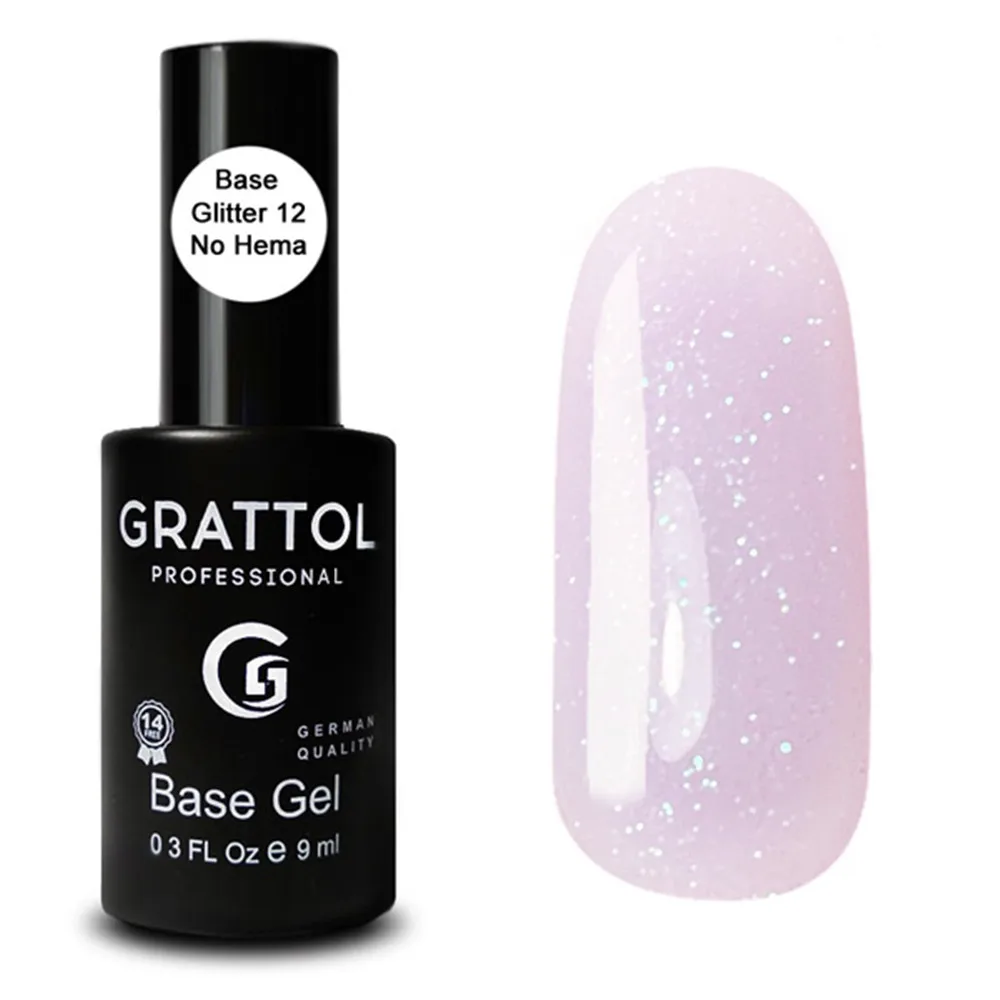 

GRATTOL Professional #12 Pink Glitter Rubber Base Gel Varnish Nude Nail Color Base Coat Primer