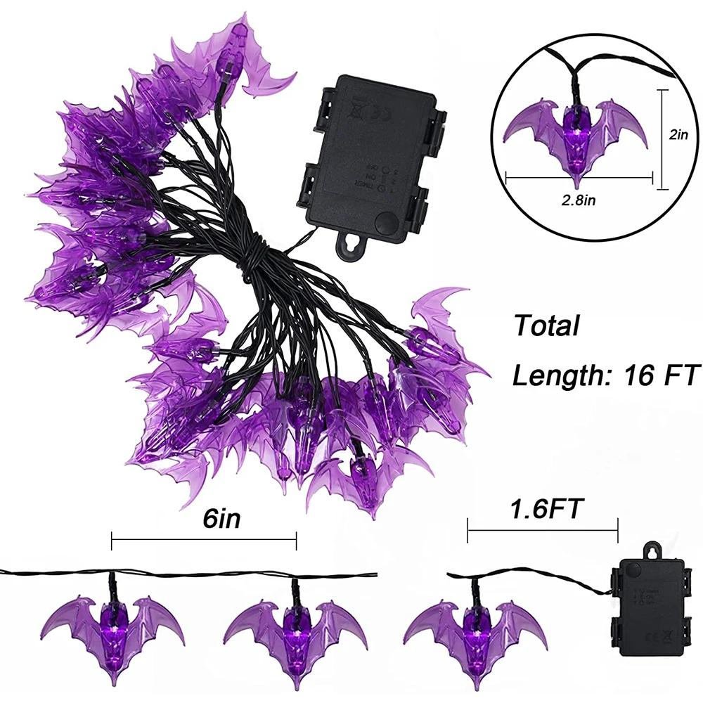 16FT 30LEDs Halloween Spider Bat Lights String Battery Operated Waterproof for Festival Home Bar Party Indoor Outdoor Decoration