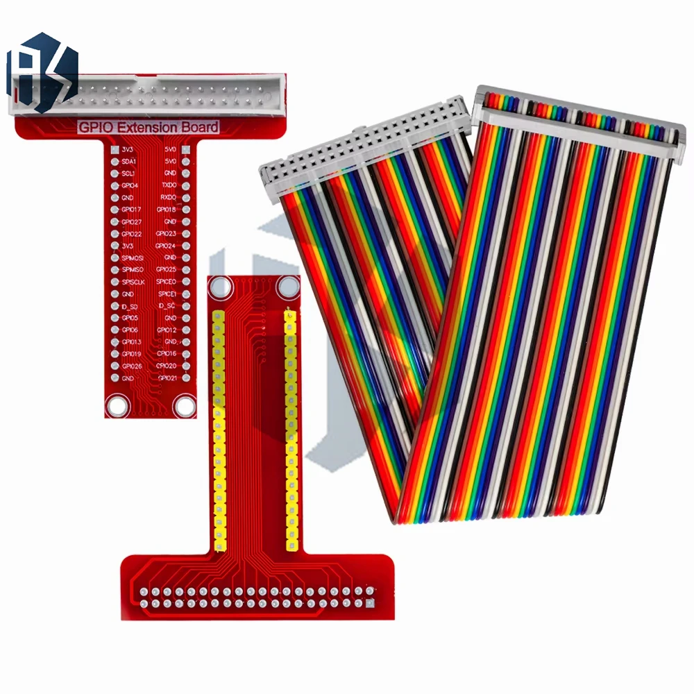 Placa de expansión GPIO Breakout en forma de T con cable plano de cinta de 40 pines de 20 cm – Compatible con Raspberry Pi 2/3 Modelo B/B+