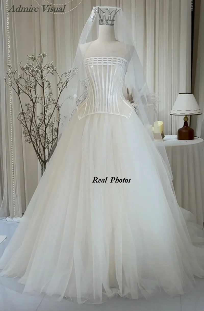 

Admire Visual Customized Wedding Dresses A-Line Strapless Sleeveless Lace Up Customized Bride Gowns Vestidos De Novia