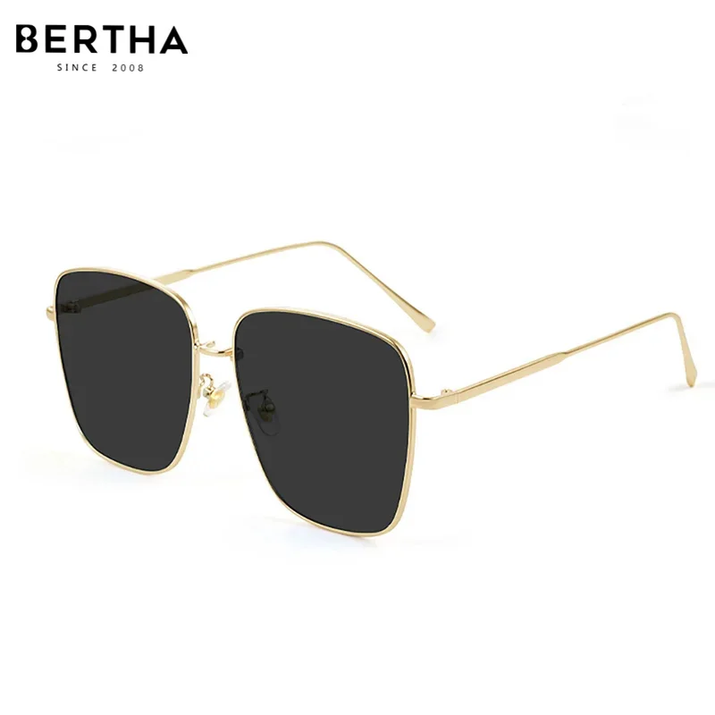 

BERTHA Fashion Nylon Sunglasses Gradient Green Lens Classic Square Alloy Frame UV400 Protection Anti Reflective Sun Shade S7401