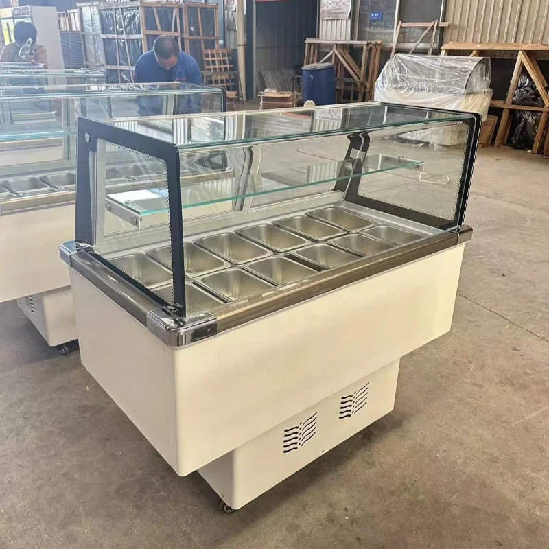 Factory Commercial Freezer Glass Display Chiller Right Angle Salad Refrigerator Ice Porridge Cooler Salad Refrigerator