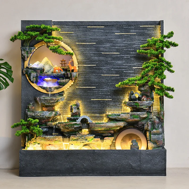 

Large Water Curtain Wall Waterfall Flowing Water Wall Floor Rockery Flowing Water Indoor Screen Background Wall