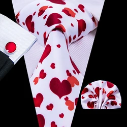 Corbata de boda de seda blanca con corazón rojo para hombre, gemelos prácticos, regalo, corbata para hombre, diseñador de moda, fiesta de negocios, Dropshiping Hi-Tie