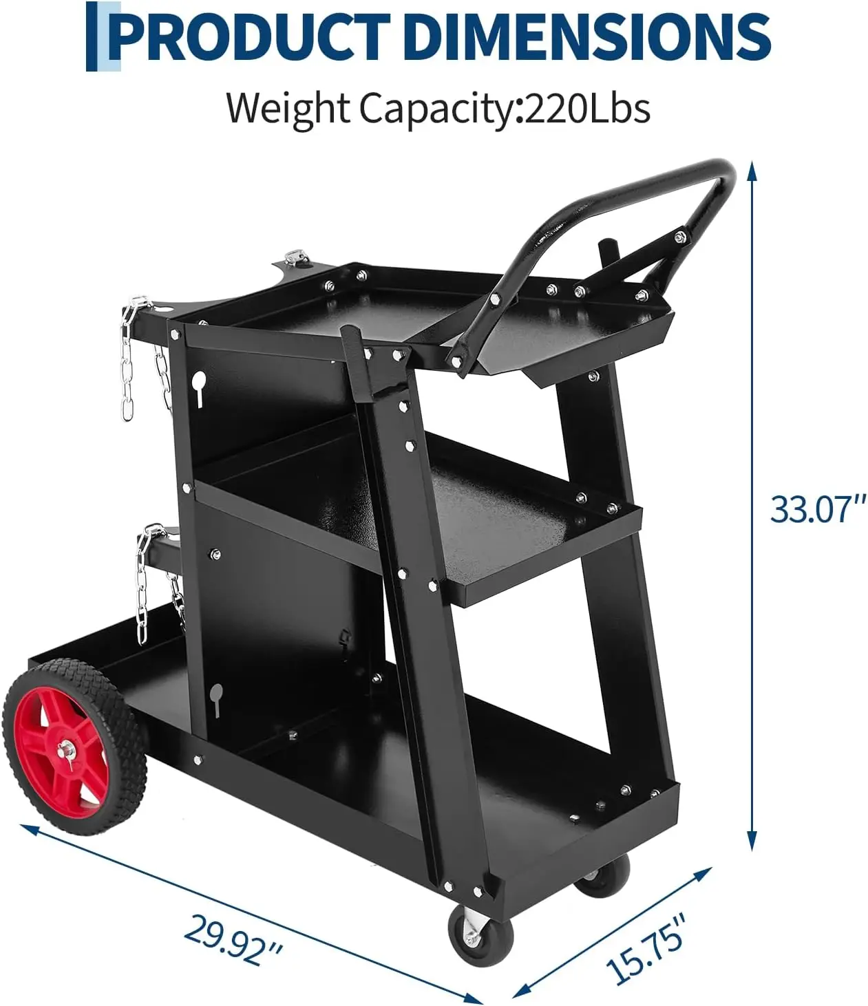 Tacleekii  Welding Cart 3-Tier Welder Cart with Swivel Wheels Safety Chains for Plasma Cutter Welding Machine with Handle and Gas Tank Holder,220 Lb Weight Capacity