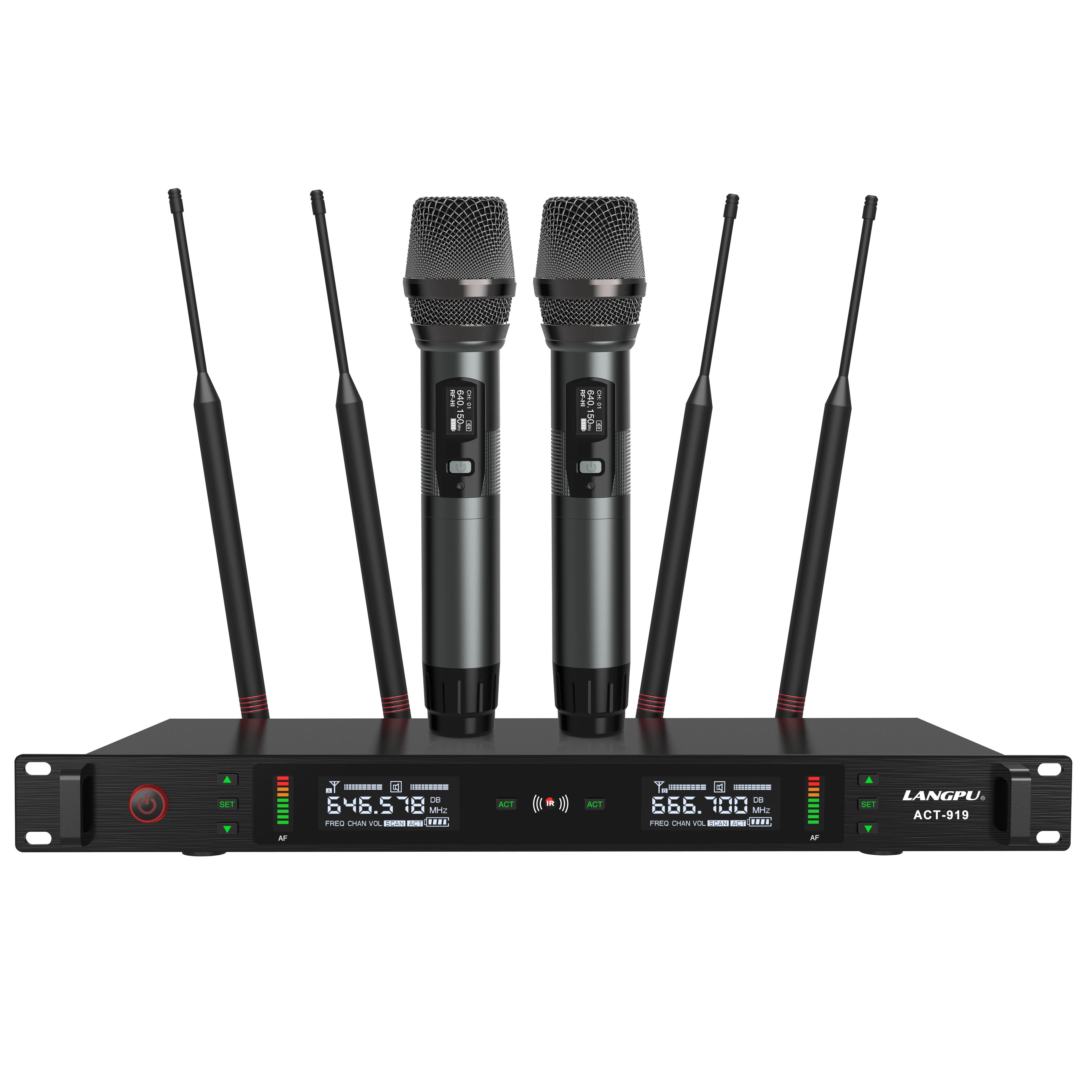 ACT-919 Wireless Microphones 2 Channels Source Factory UHF Profession Conference System Karaoke Meet Party Church School Speech